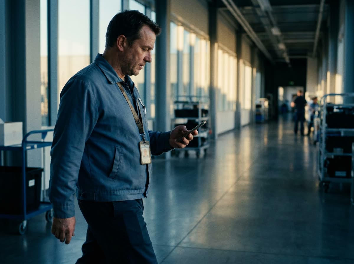 Supervisor receiving an alert while walking the facility floor